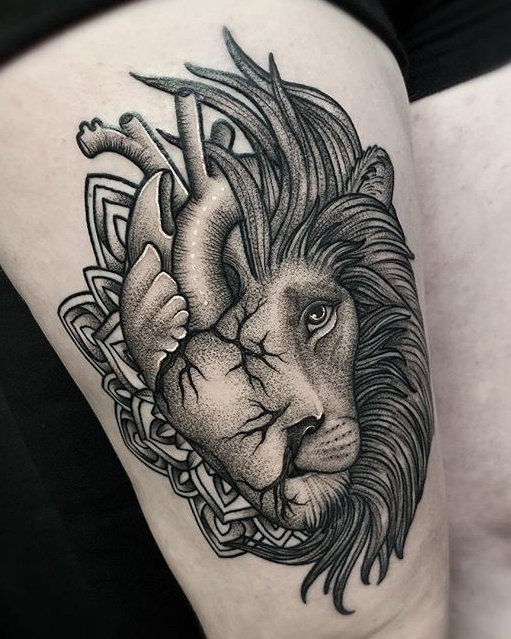 Lion Heart Tattoo tattooed by Alan Lott of Sacred Mandala Studio in Durham, NC.