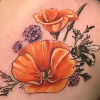 California Orange Poppy flower tattoo by Madison Tease